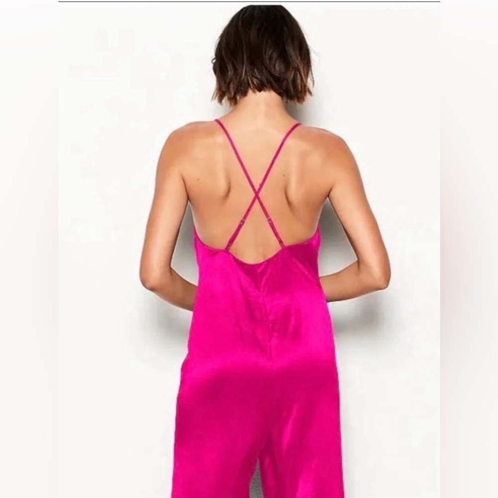 Victoria Secret V Neck Silky Cross Spaghetti Strap Jumpsuit, Womens Size M - Picture 4 of 10